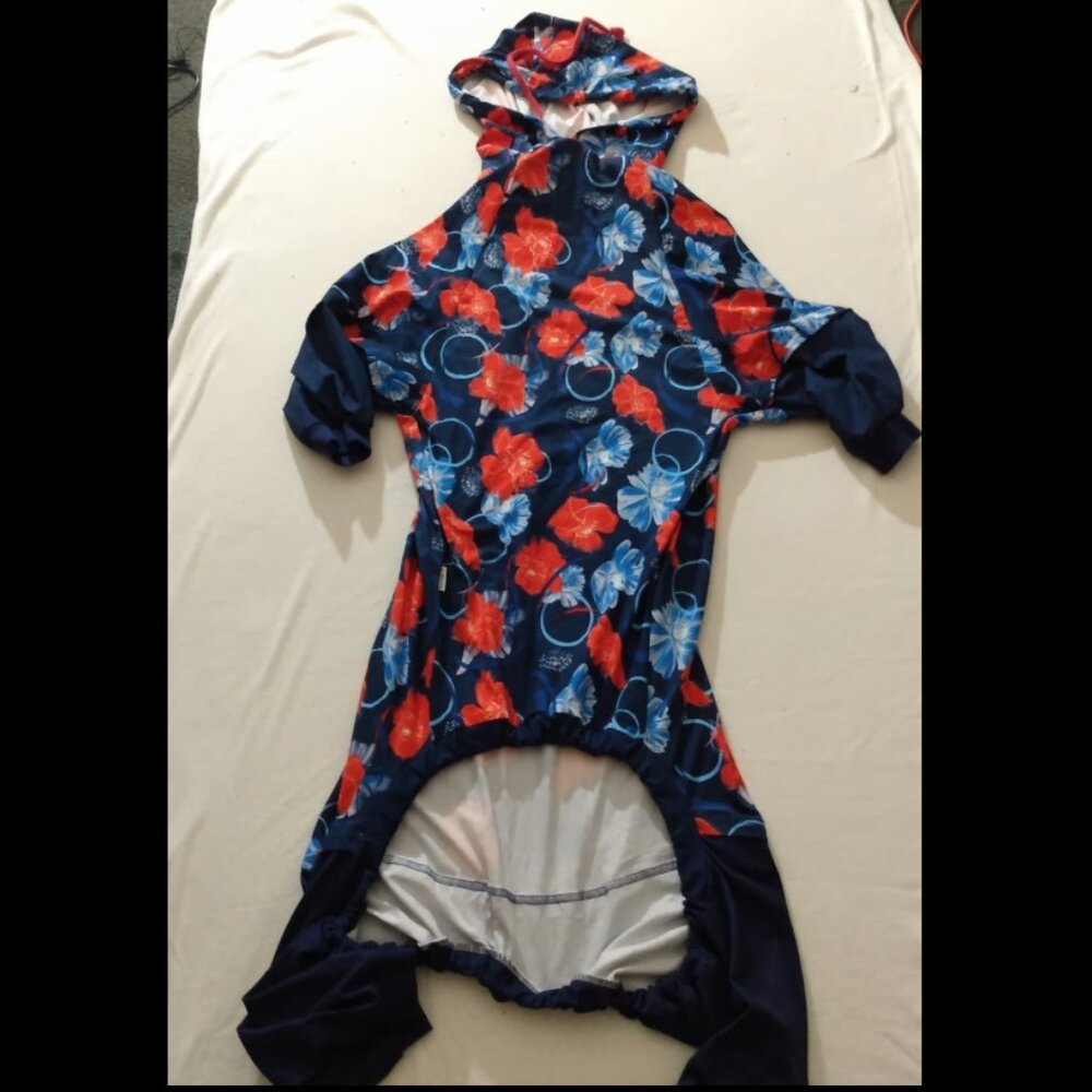 Floral Dog Hoodie in Blue and Red XXL